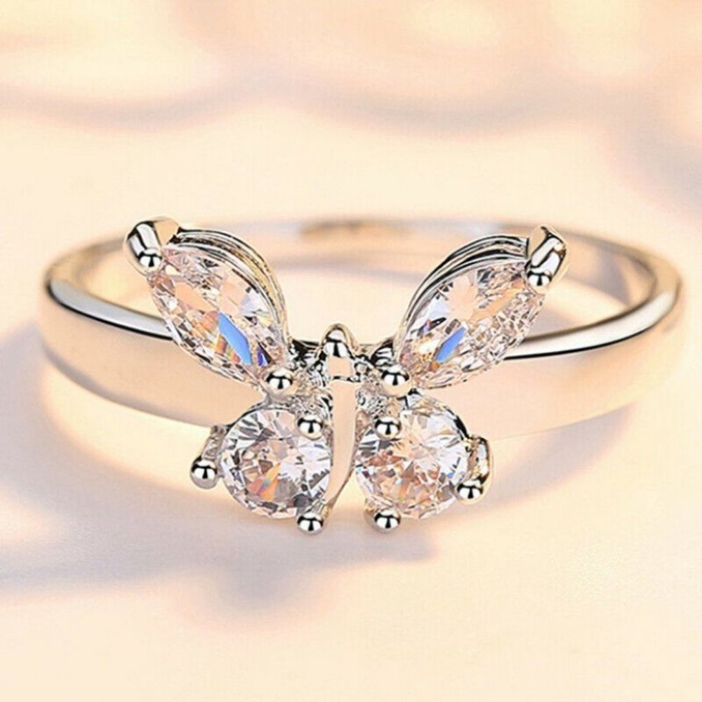 925 White Sapphire Butterfly Silver Ring - Picture 3 of 5
